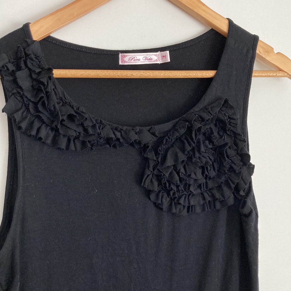 Pura Vida| Black Ruffle Tank sz Med